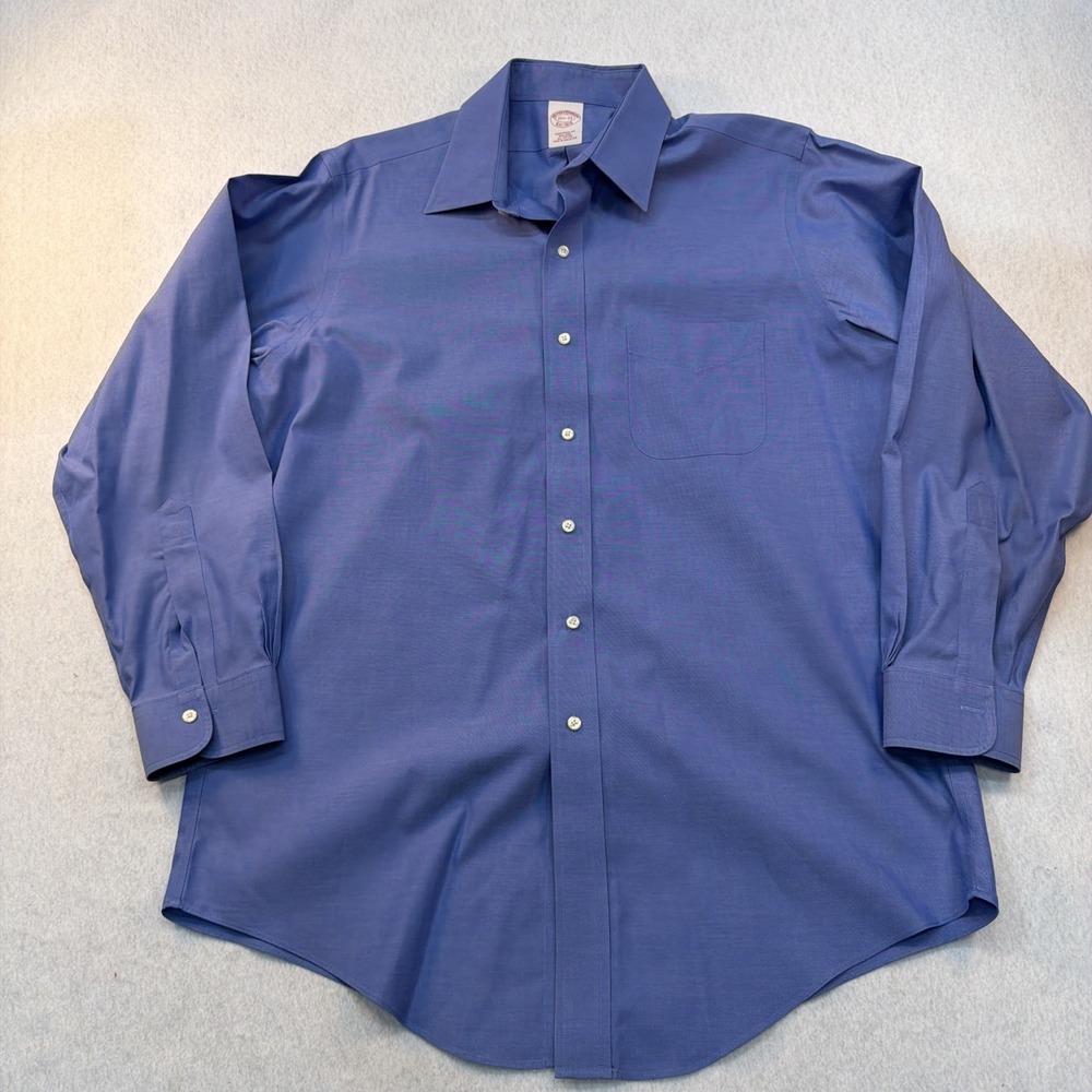Brooks‎ Brothers Mens 15.5 33 Traditional Fit Blue Non-Iron Cotton Dress Shirt